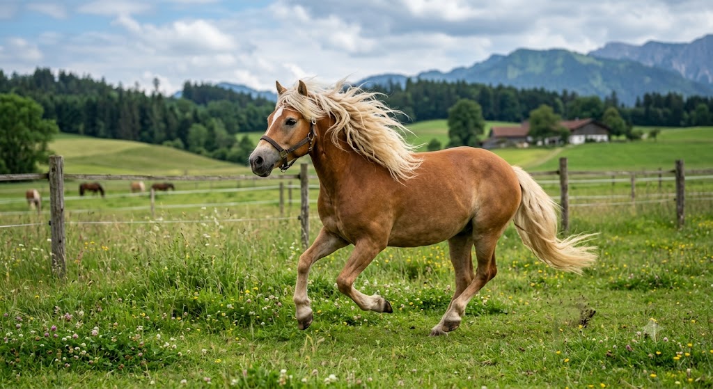 Deutsches Reitpony auf der Weide – Beispiel Kolik Operation