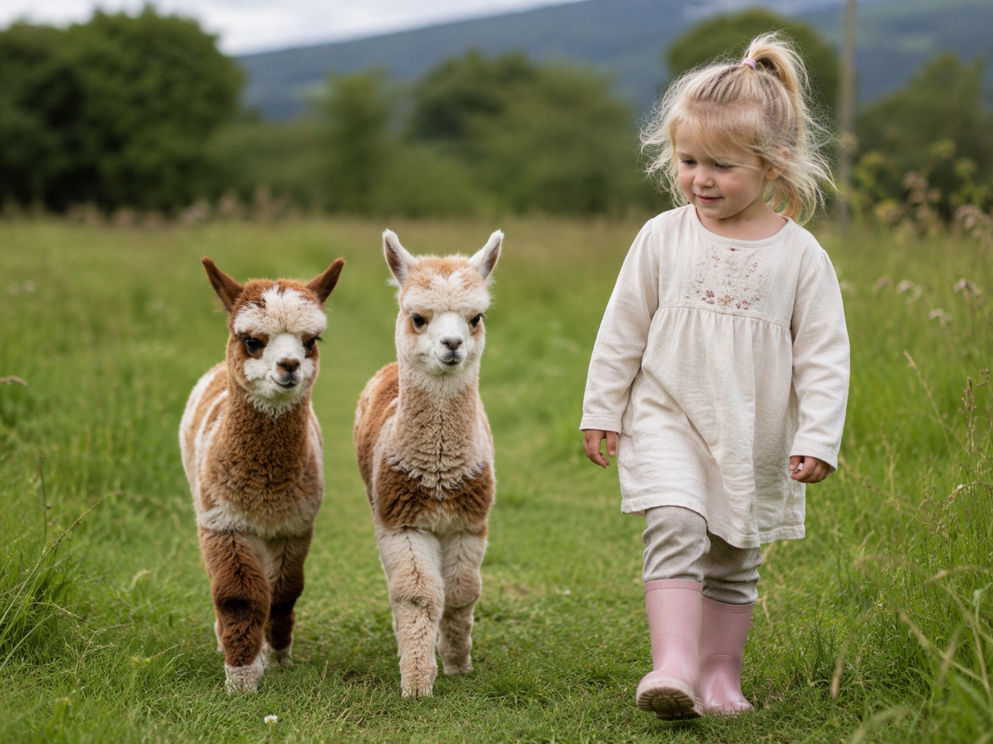 Alpakas, Lamas und Weidetiere auf einem Hof